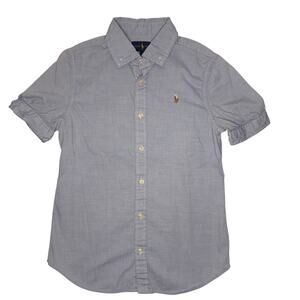 Ralph Lauren Girls Short Sleeve Button Down Top Size 12 Blue Pony